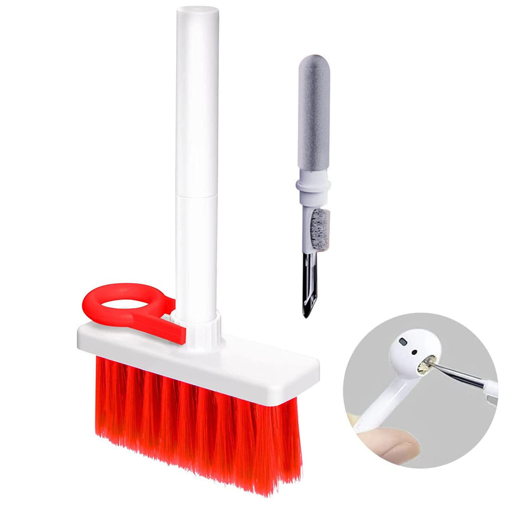  [AUSTRALIA] - 5 in 1 Keyboard & Earphone Cleaner, Multi-Function Keyboard Cleaning Brush kit for Keyboard/AirPods/Computer/Cell Phone/Earphone/PC/Laptop(with Key Puller) (Red) Red