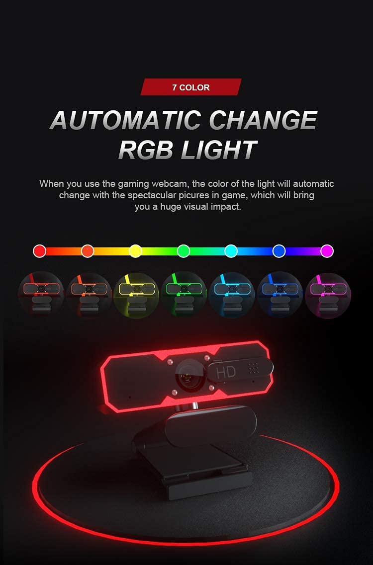  [AUSTRALIA] - Generic RGB Webcam - 1080p HD Web Cam with Microphone, Privacy Cover - 7 RGB Lights, 2-Level Adjustable Brightness - Computer, Desktop PC, Laptop Web Camera for Live Streaming, Skype, Video Calls