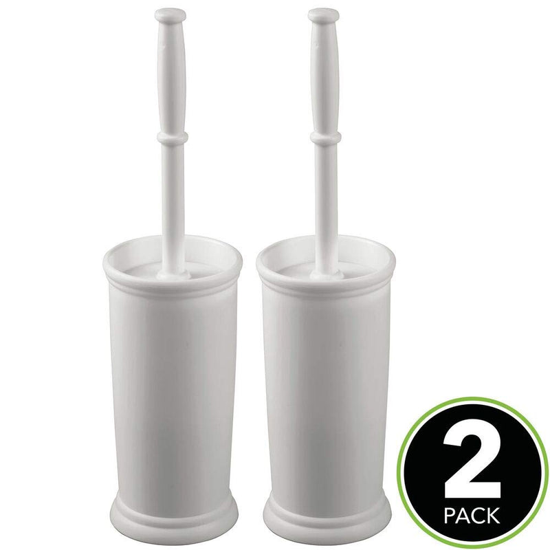 mDesign Compact Freestanding Plastic Toilet Bowl Brush and Holder for Bathroom Storage and Organization - Space Saving, Sturdy, Deep Cleaning, Covered Brush - 2 Pack - Light Gray - LeoForward Australia