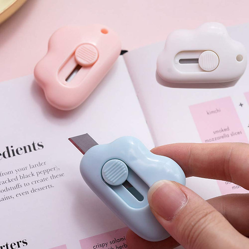  [AUSTRALIA] - 12PCS Cute Retractable Knife, Portable Utility Knife with Holes, Letter Openers Mini Box Cutter, Cloud Shape Stationery Knife