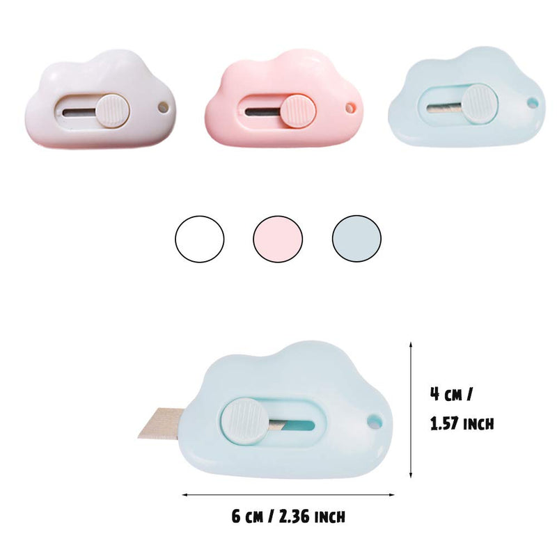  [AUSTRALIA] - 12PCS Cute Retractable Knife, Portable Utility Knife with Holes, Letter Openers Mini Box Cutter, Cloud Shape Stationery Knife