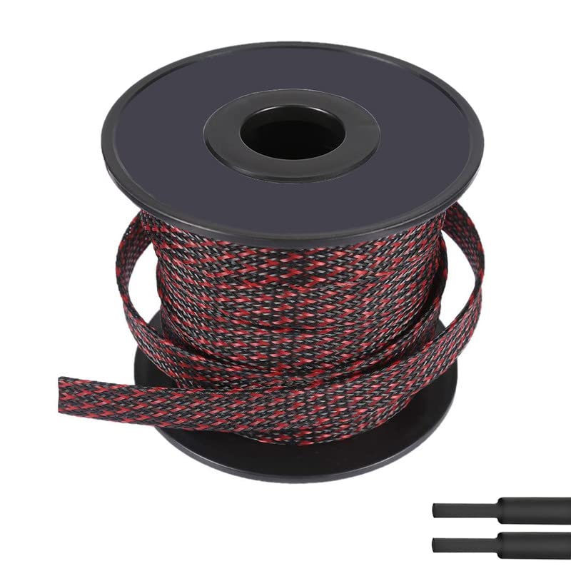  [AUSTRALIA] - 100ft - 3/4 inch Braided Cable Management Sleeve Cord Protector PET Expandable Braided Sleeving-Self-Wrapping Wire Loom for TV/Computer/Home Theater/Engine Bay - Black&Red