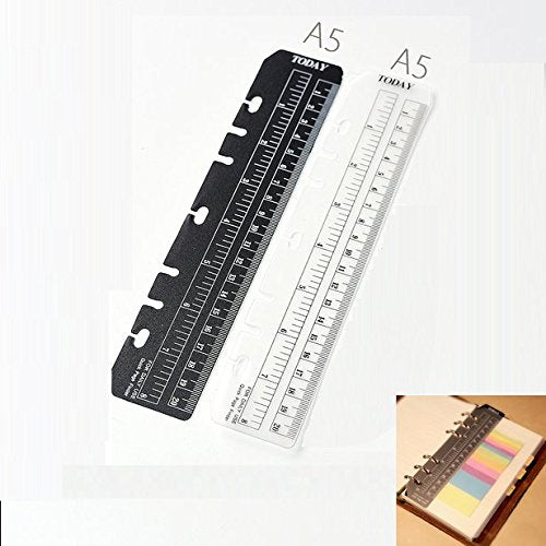  [AUSTRALIA] - Chris-Wang 2Pcs Black/Clear Plastic Page Marker Pouch Pagefinder Measuring Today Ruler for A5 Size 6-Hole Binder Notebook Black + Clear