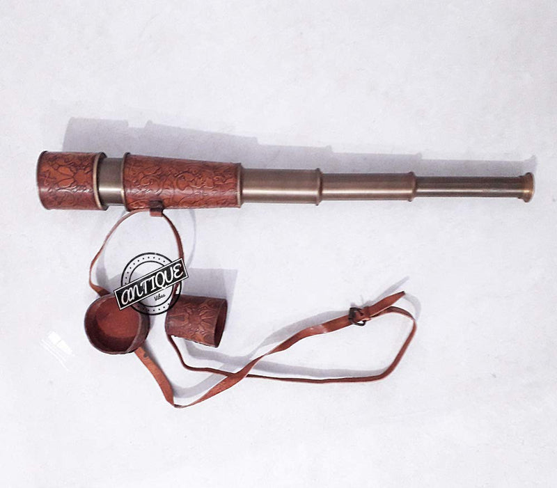  [AUSTRALIA] - Vintage Brass Handheld Telescope Spyglass Marine Binocular Scope Leather Strap Pirate Navigation Gifts for Son Father/Marines/Sailor