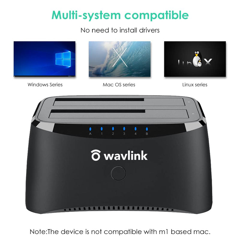  [AUSTRALIA] - WAVLINK USB 3.0 to SATA Dual Bay External Hard Drive Docking Station for 2.5/3.5 Inch HDD/SSD with UASP (6Gbps), Support Offline Clone/Duplicator Function [20TB X2 ] ST342U-BL