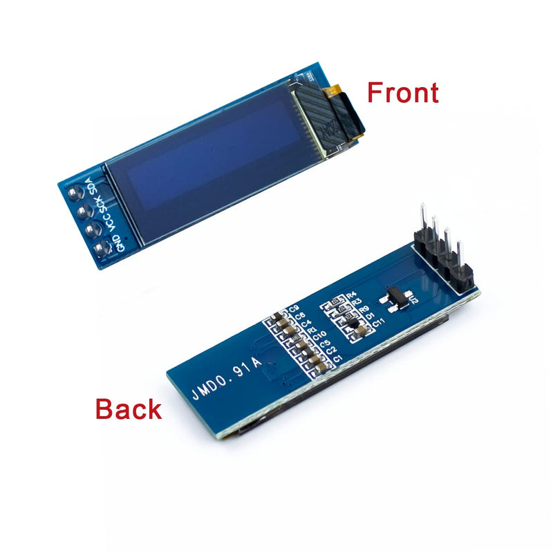  [AUSTRALIA] - Hosyond 5 Pcs 0.91 Inch I2C OLED Display Module I2C OLED Screen Driver DC 3.3V~5V Compatible with Arduino (White Display Color)