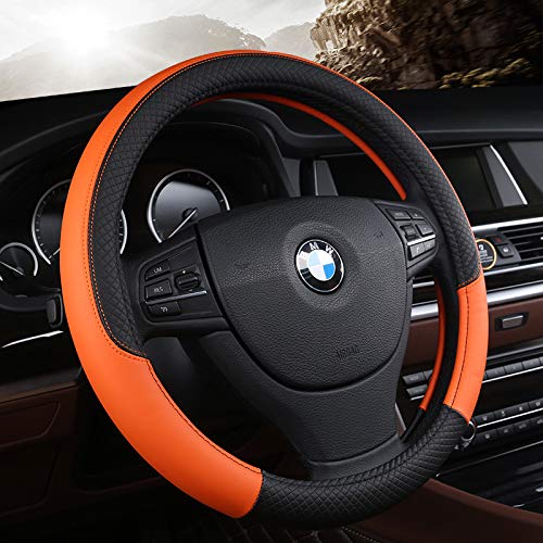  [AUSTRALIA] - Mayco Bell Microfiber Leather Steering Wheel Cover Wavy Line Splice X-stitch Pattern Orange