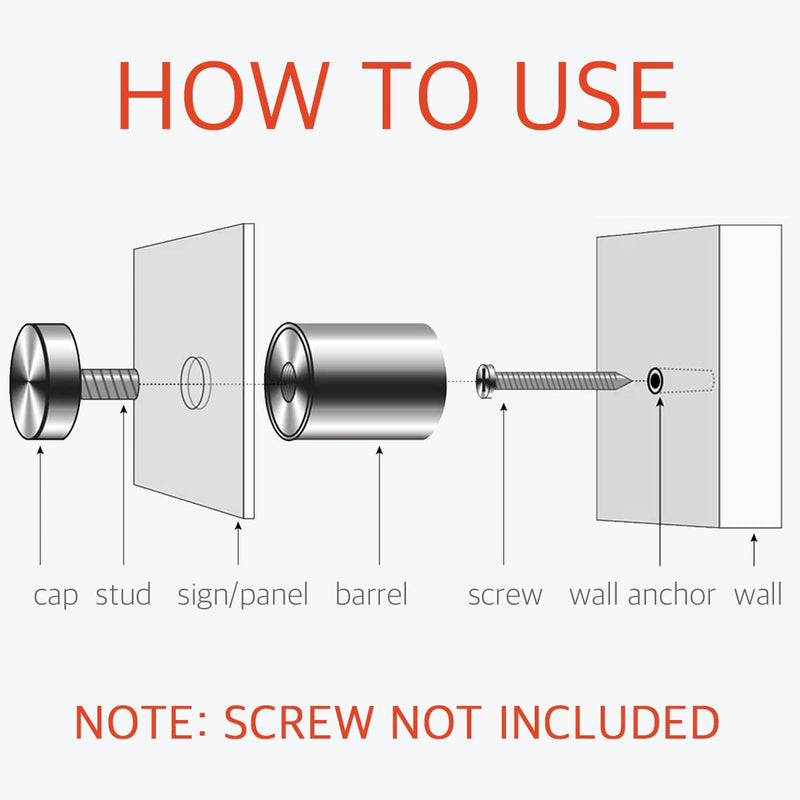  [AUSTRALIA] - 1 x 1-5/8 Inch Standoff Hardware for Plexiglass - Lantee 12 Pcs Stainless Steel Glass Sign Standoff Mounts Screws 25x40mm 1" x 1-5/8" / 25 x 40mm