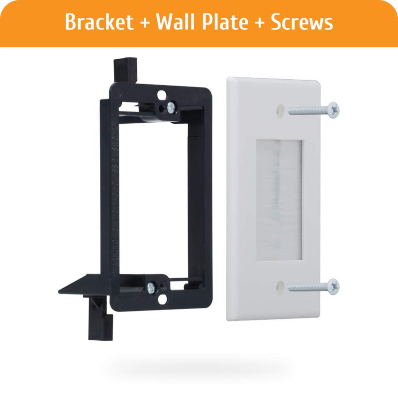  [AUSTRALIA] - 1 Gang Wall Plate with Low Voltage Mounting Bracket, Brush Type,1 Piece Style, for HDTV, Computer, Home Theater System Cable Pass (White, 2 Pack) White, Wallplate+Bracket, 2-pack