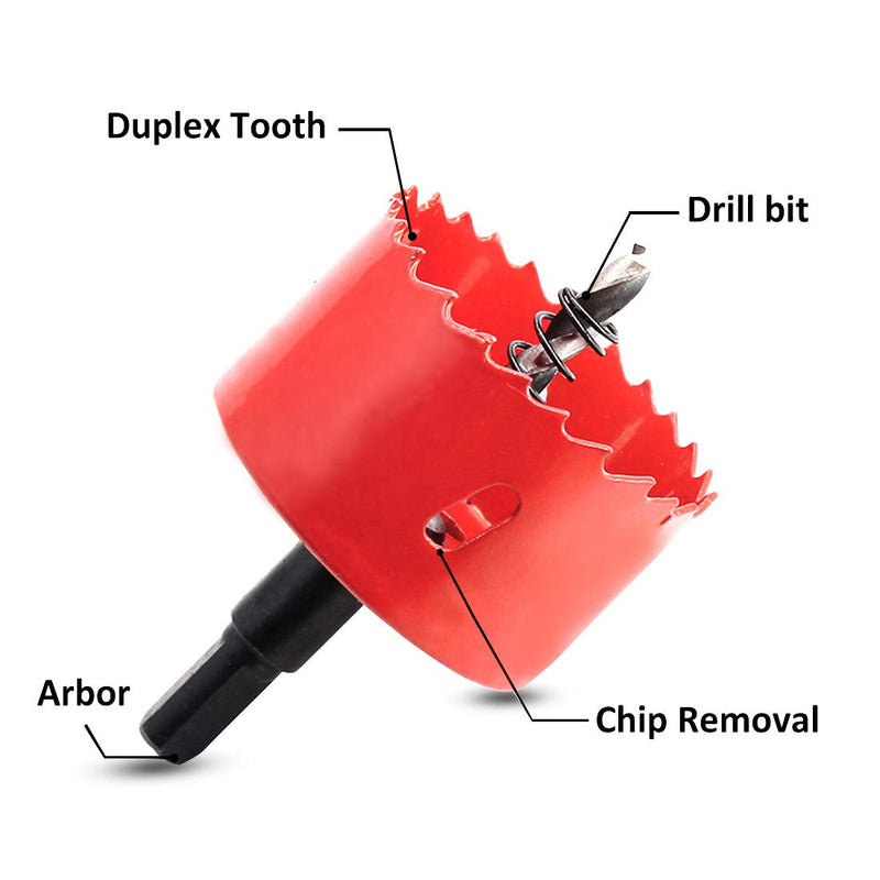  [AUSTRALIA] - Hordion 60mm/2 3/8" Hole Saw Bi-Metal Saw Drilling Tool with Twist Drill Bit & L Hex Wrench for Cornhole Boards Wood Plasterboard Plywood Plastic 60mm / 2 3/8" Red