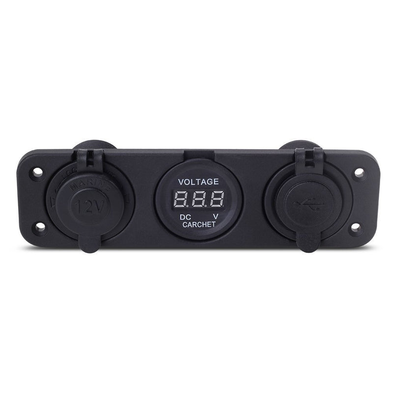  [AUSTRALIA] - Pactrade Marine PJH-RS-0377_A Car Digital Voltmeter Dual USB 2 Port Power Socket Three Hole Panel, Black