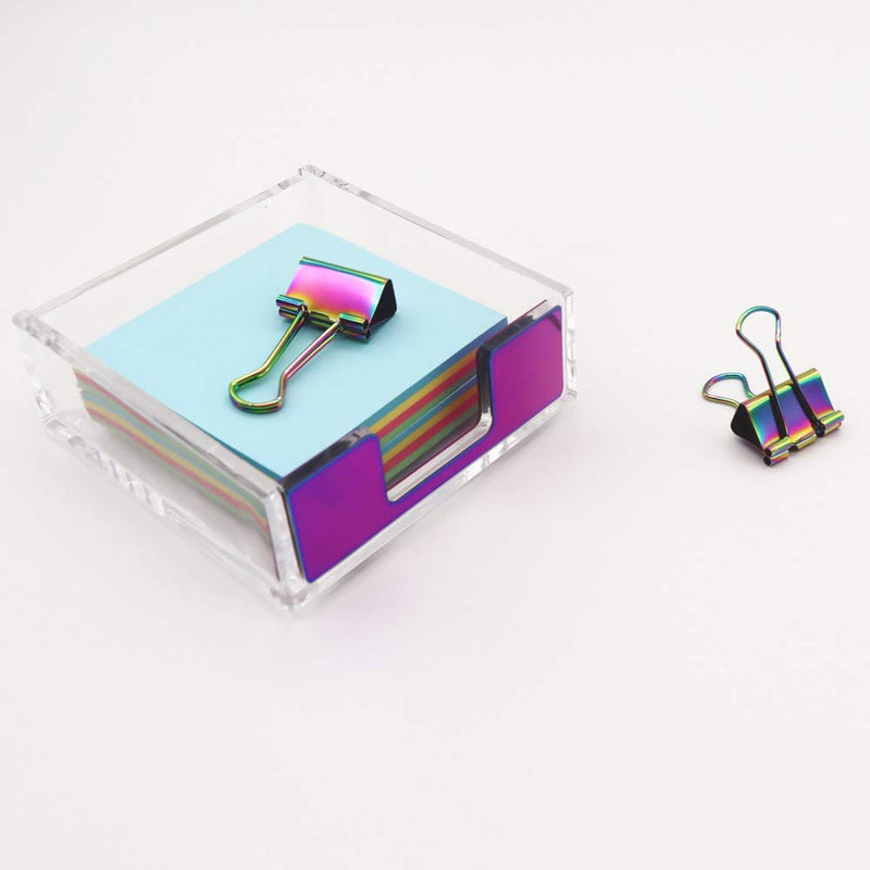 3.5x3.3 Inch Stick Memo Pad Holder Clear Acrylic Rainbow 5mm Super Thick Notes Cards Cube Dispenser Case for Office Home School Elegant Desk Accessory Rainbow Color - LeoForward Australia