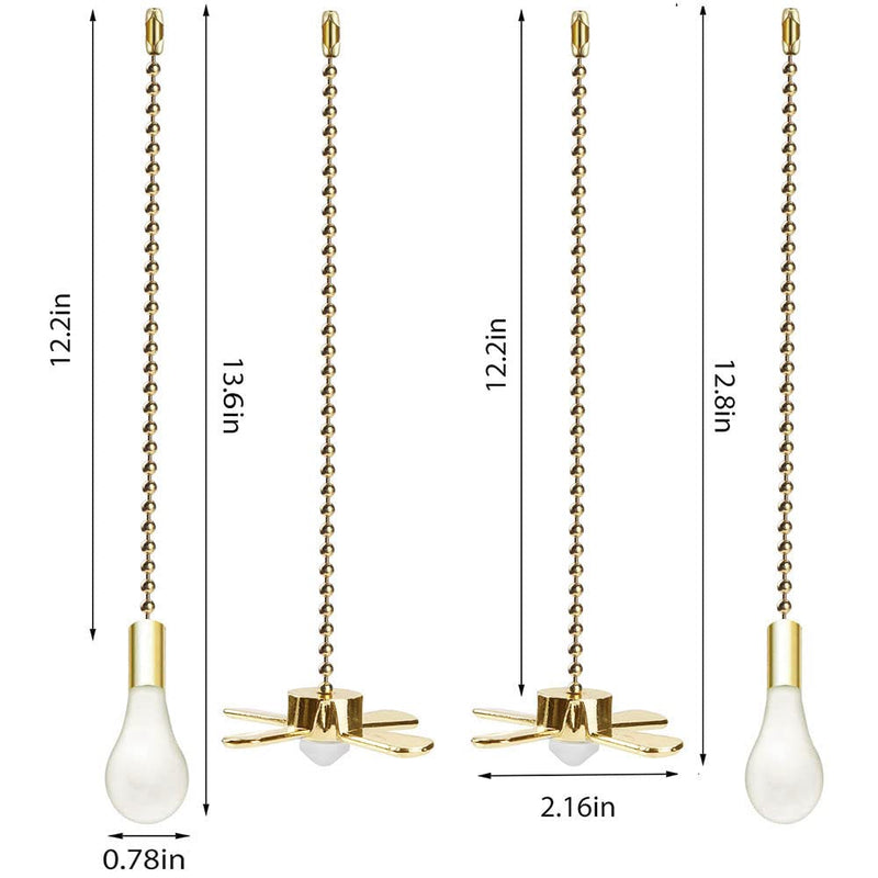  [AUSTRALIA] - Ceiling Fan Pull Chain, 13.6 Inches Fan Pulls Set with Connector, 2 PCS Beaded Ball Fan Pull Chain- Brass