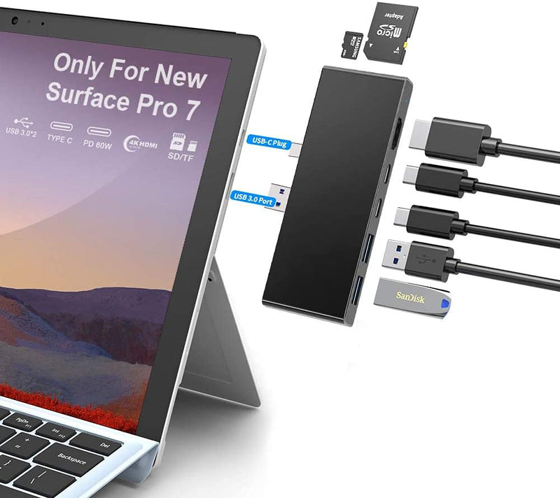 [AUSTRALIA] - Surface Pro 7 Docking Station, 7-in-2 Surface Pro Hub Adapter with 4K HDMI, 2USB C PD Charging,2USB3.0, SD/MicroSD Card Reader, for Microsoft Surface Pro 7 Accessories, MS Surface Pro Docking Station