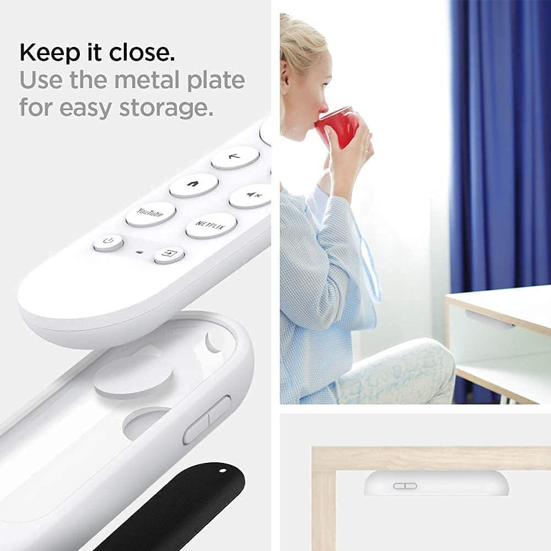  [AUSTRALIA] - Spigen Silicone Fit Designed for Chromecast with Google TV Voice Remote Case Cover (Metal Plate and Magnetic Included) - White