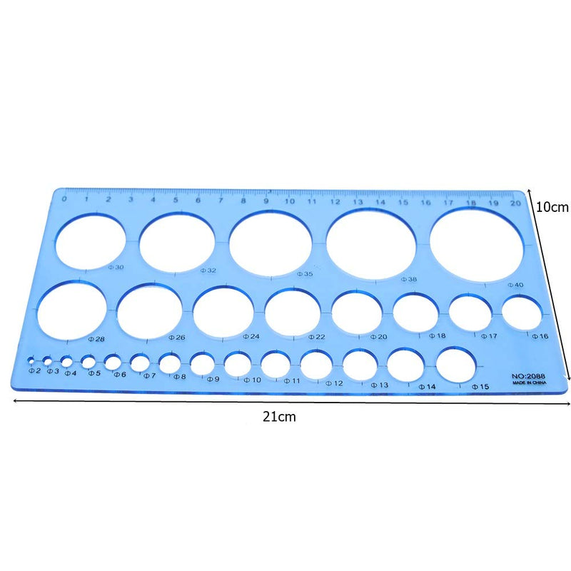 Circles Geometric Template Plastic Measuring Ruler for Office and School, Building Formwork, Drawing TPPR15089 (Blue) Blue - LeoForward Australia