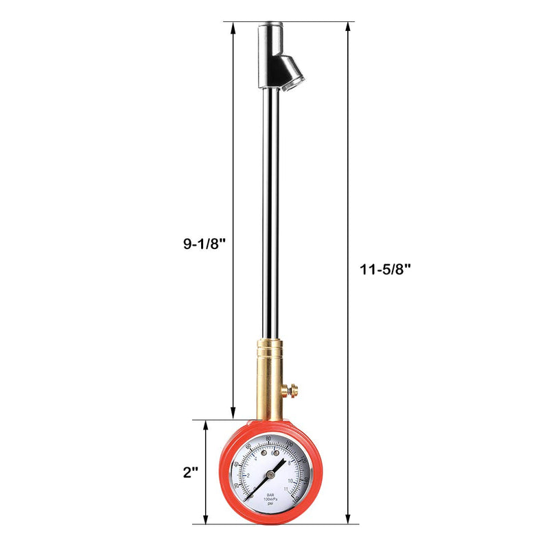 CZC AUTO Accurate Mechanical Tire Pressure Gauge, Straight on Foot Dual Head Truck Air Gage, Heavy Duty Dually Chucks 2" Large Dial Wheel Service Checker for Bus Car Motorcycle Bike, 0-160PSI 0-11bar - LeoForward Australia