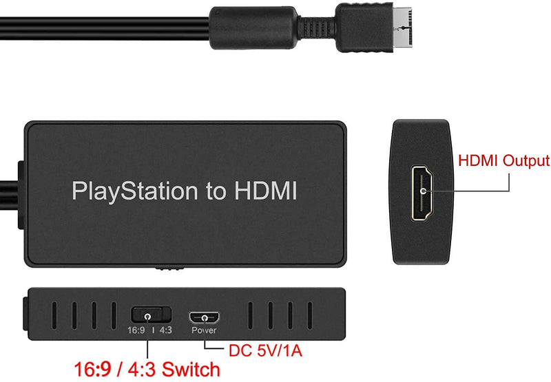  [AUSTRALIA] - PS2 to HDMI Converter Adapter, PS2 HDMI Video Converter PS2 HDMI Converter with 3ft HDMI Cable for Sony Playstation 2/ Playstation 1/ Playstation 3 (PS2 & PS1& PS3)