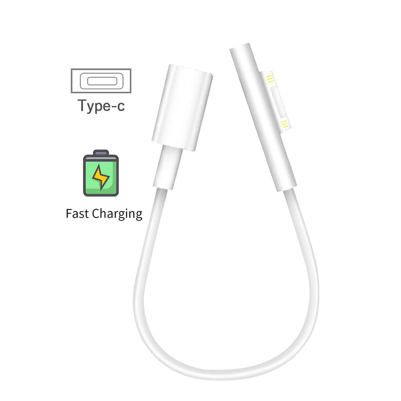  [AUSTRALIA] - Sisyphy Surface Connect to USB-C Charging Cable (White 0.7ft), Compatible for Microsoft Surface Pro 7/6/5/4/3 Go 4/3/2/1 Laptop Book, Works with 45W 15V3A USB C Charger and USB-C to USB-C Cable White
