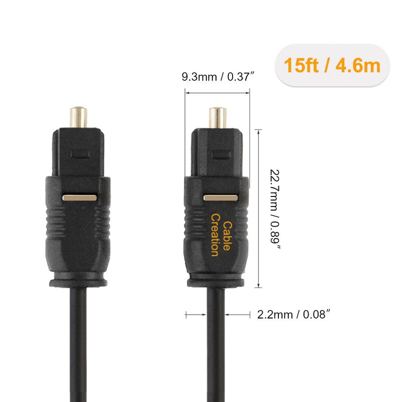 CableCreation Optical Digital Audio Cable 15FT, Thin Fiber Optic Toslink Gold Plated Optical S/PDIF Cord for Home Theater, Sound Bar, TV, PS4, Xbox, VD/CD Player, Game Console& More, Black/OD:2.2MM 15Feet[1-Pack] - LeoForward Australia