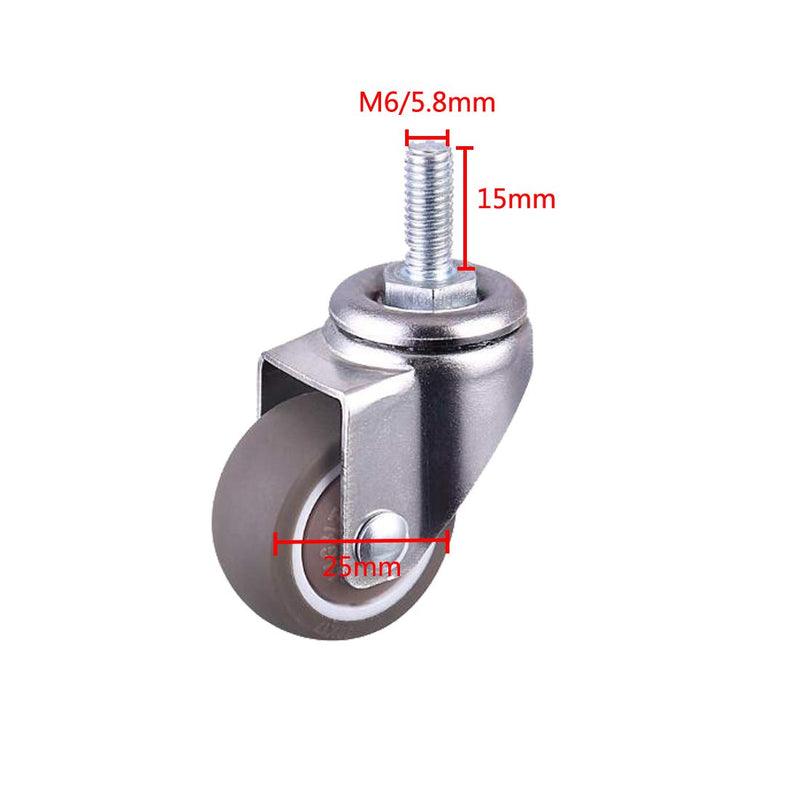  [AUSTRALIA] - Saim Caster Wheels,Casters,Shopping Cart Wheel Trolley Swivel Caster Wheels Soft Rubber TPE M6x15mm Threaded Stem Caster Wheel,1 Inch 44lb/20kg Load Capacity,Set of 4