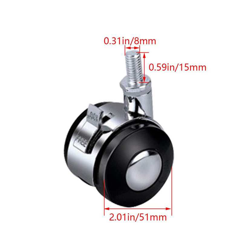  [AUSTRALIA] - MroMax Furniture Casters Alloy 2.01 Inch Twin Wheel with Brake Threaded Stem Swivel Caster, 44lb Load Capacity,5pcs 5Pcs