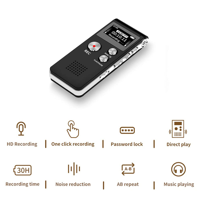  [AUSTRALIA] - Digital Voice Recorder 16GB Voice Recorder with Playback for Lectures - USB Rechargeable Dictaphon Upgraded Small Tape Recorder