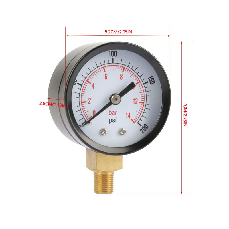  [AUSTRALIA] - LiebeWH Pressure Gauge Pressure Gauge, 0-200psi/0-14bar Base Entry Pressure Gauge NPT 1/8" for Water Air Oil