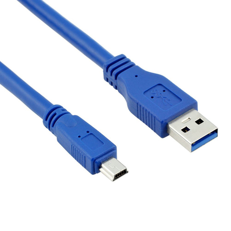  [AUSTRALIA] - Bluwee SuperSpeed USB 3.0 Blue Cable - Type A-Male to Mini B 10-Pin Male - 1 Meter (3 Feet) - Round Blue 3 FT