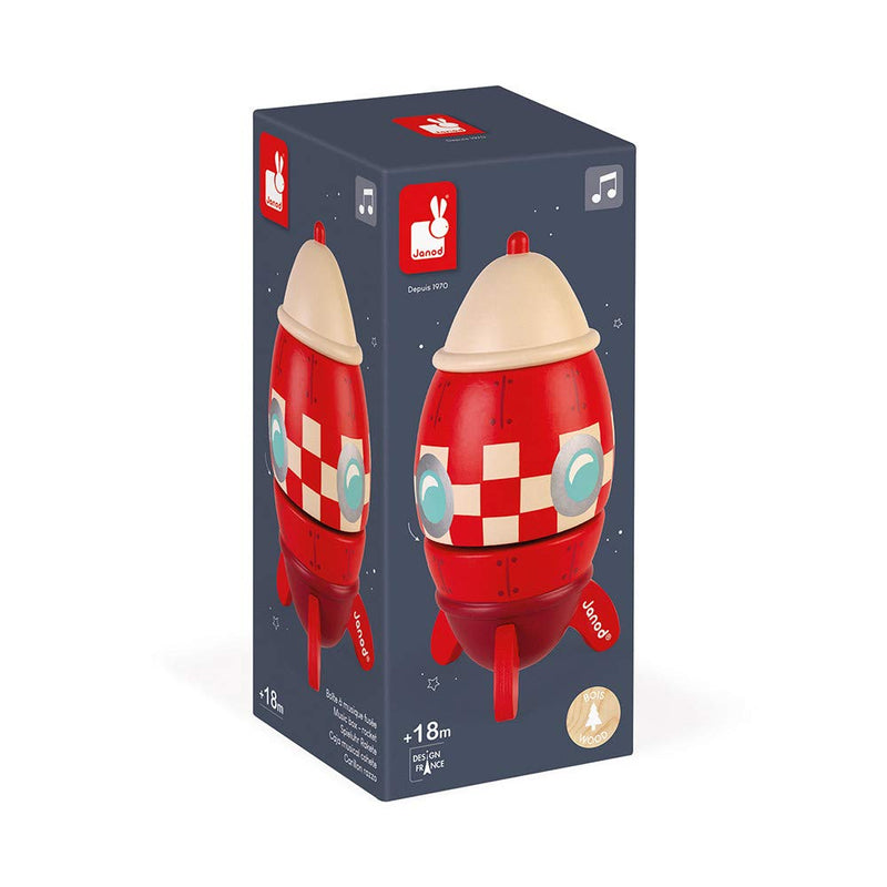  [AUSTRALIA] - Janod Red Rocket Wind Up Music Box, Best Birthday Gift for Girl or Boy for 3 Years+