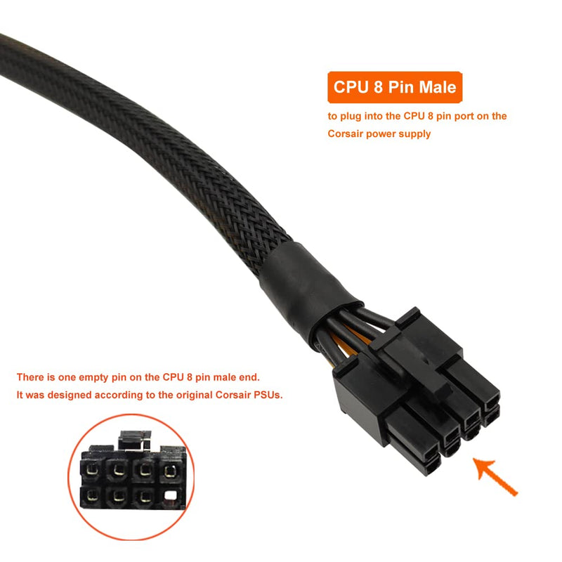  [AUSTRALIA] - YEZriler ATX CPU 8 Pin Male to Dual PCIe 8 Pin (6+2) Male Power Adapter Sleeved Cable for Corsair Modular Power Supply 25-inch+9-inch (63cm+23cm)