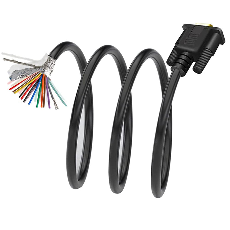  [AUSTRALIA] - Jienk 6.56Ft 24AWG HD15 Male RS232 15Pin Serial Extension Cable, DB15 3Row 15-Pin Gold Plated Connector with Bare Wire End Cable VGA Male