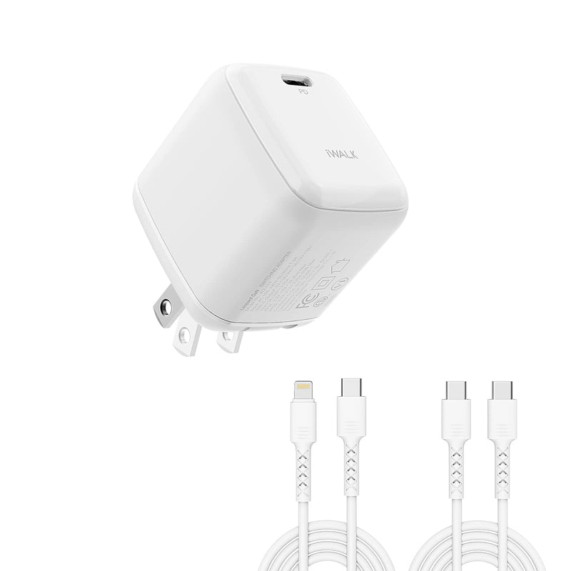  [AUSTRALIA] - iWALK Leopard GaN 65W Laptop Charger, PPS USB C Fast Charging Power Adaptor Compatible with MacBook Pro/Air, iPad Air/Pro, iPhone 14/13/12, Galaxy S22/S21, Dell XPS 13, Pixel, Switch More(2 Cables) White