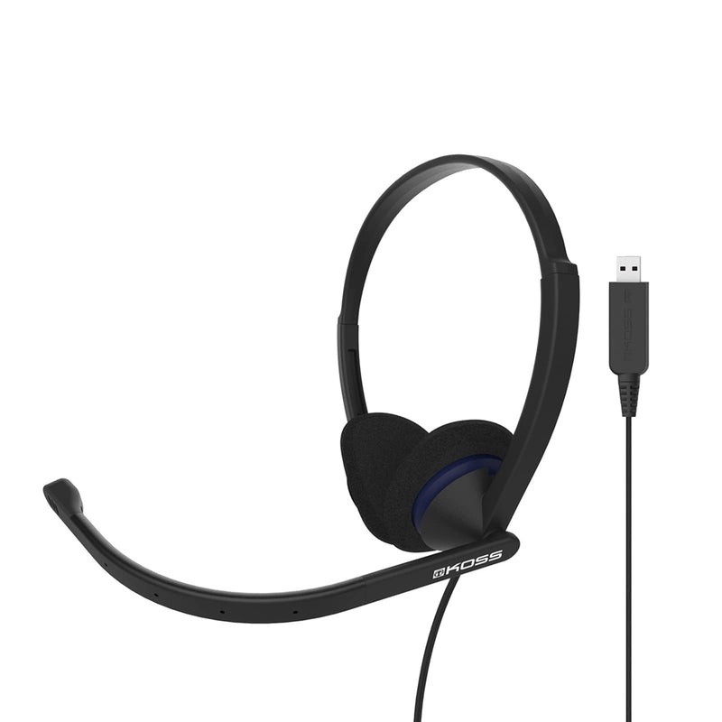  [AUSTRALIA] - Koss CS200 USB Double-Sided On-Ear Communication Headset, Noise-Cancelling Electret Microphone, Flexible Microphone Arm, Wired with USB Plug, Black