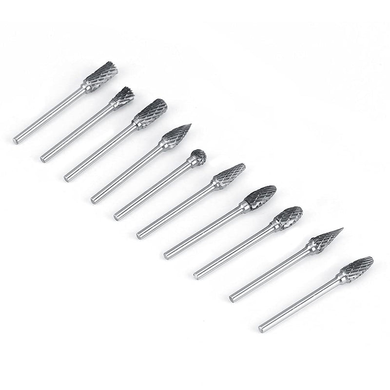 Tungsten Carbide Rotary Burr Set, 10pcs Carbide Steel Rotary Files Burr Set Rotary Drill Die Grinder Rotary Tool for Woodworking Drilling Carving Engraving(Double Cut) - LeoForward Australia