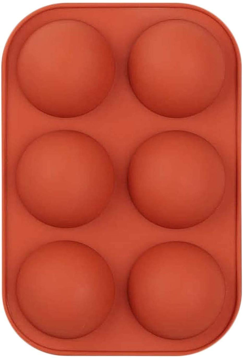  [AUSTRALIA] - DyKay 6 Holes Medium Semi Sphere Silicone Mold For Chocolate, Cake, Jelly, Pudding, Handmade Soap, Round Shape BPA Free Cupcake Baking Pan,(Brick red,2Pack)
