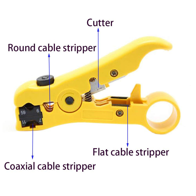  [AUSTRALIA] - Carkio 1 Pack Yellow Universal Coaxial Cable Stripping Pliers+1 Pack Coaxial Cable Crimping Tool,Coaxial Compression Tool Coax Cable Crimper Kit Compatible with Flat or Round TV/UTP RG59/6/7/11 item 2