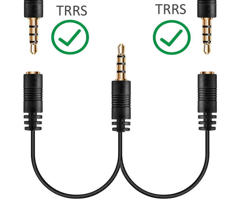 [AUSTRALIA] - 1 TRRS Jack to 2 TRRS Adapter, Splits 1 TRRS Phone/PC Jack into 2 TRRS Jacks for Headphone with Mic Compatible with iPhone, Samsung, PC, Mac, Rode SmartLav+ & Other 4-Pole Devices