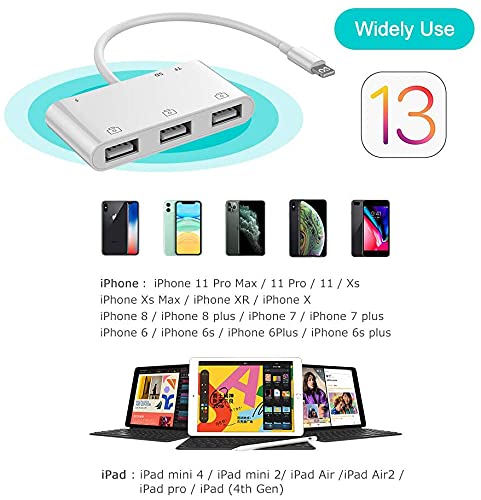  [AUSTRALIA] - Compatible with iPhone/iPad to USB Adapter, 6 in 1 USB Camera to iPhone/ iPad Adapter with SD & TF Card Reader, Power Delivery, Compatible with iPhone/iPad/iPod and More USB Device