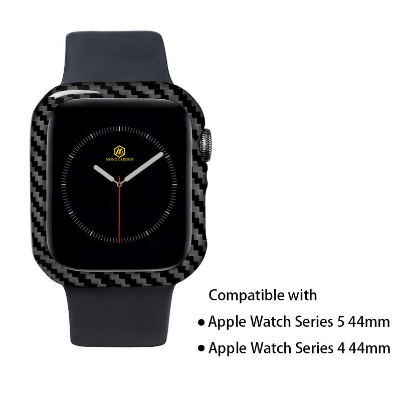 MONOCARBON Real Carbon Fiber Case Compatible with Apple Watch Series 6/SE/5/4 44mm Protective Frame iWatch Case with Weight 0.7g - Thickenss 0.6mm - Glossy Finishing Glossy Black - LeoForward Australia