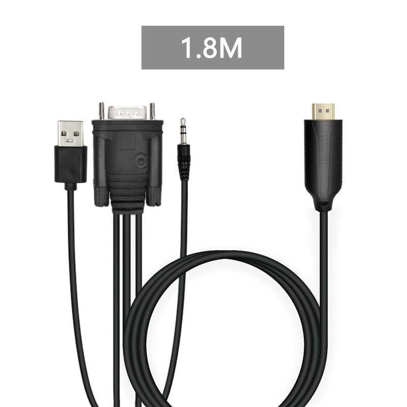  [AUSTRALIA] - 1.8m Male VGA to Male HDMI Converter Adapter cablewith 1080P HD Video Converter Cord with 3.5mm Audio Cable & USB Power Cable for Old PC to New TV/Monitor/Projector