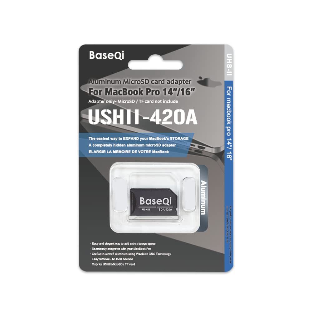  [AUSTRALIA] - BASEQI UHS-II Aluminum microSD Adapter for 2021 M1 MacBook Pro 14 & 16” (Silver) Silver