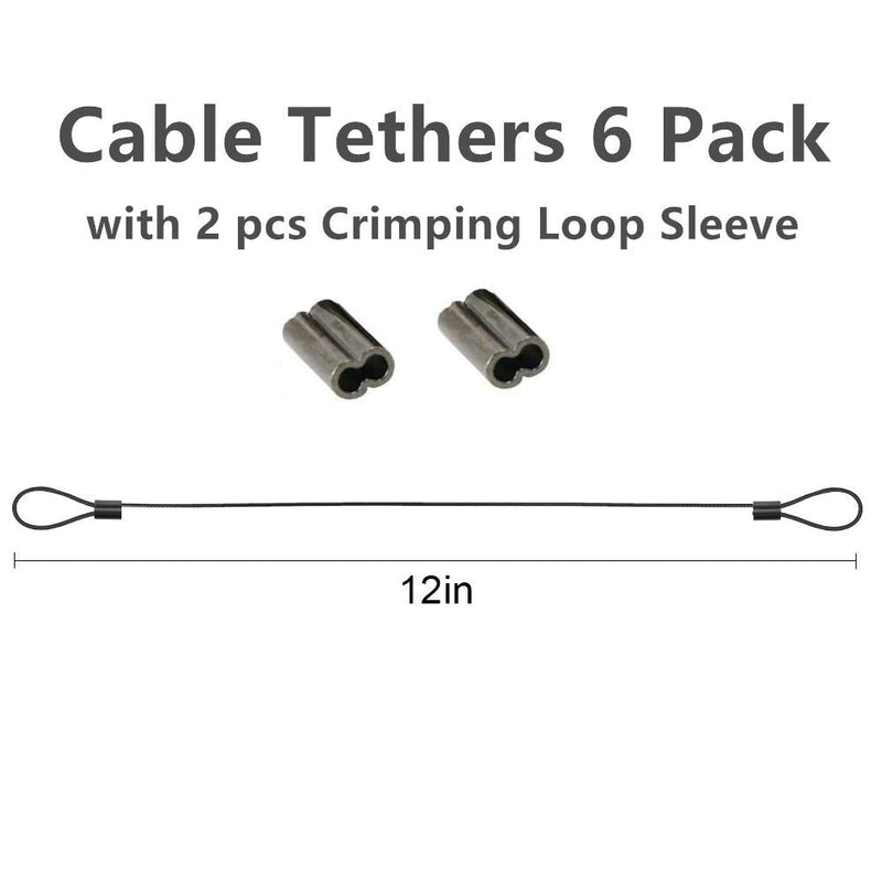  [AUSTRALIA] - 6 Pack Cable Tether (Black Color, 12 inch), Universal Computer Adapter Lock Kit, Adjustable Security Wire Tethering Tie for Your Monitor Converter Cord, Pre-Assembled, Tamper-Resistant 6 PACK