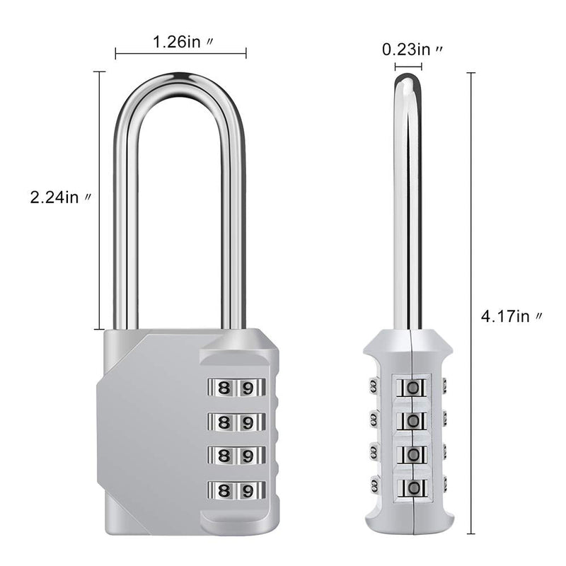  [AUSTRALIA] - ZHEGE 2.2 Inch Long Shackle Combination Lock, 4 Digit Resettable Waterproof Padlock for School, Gym, Employee Locker, Fence, Gate, Toolbox, Outdoor (Black & Silver) LBlackSliver