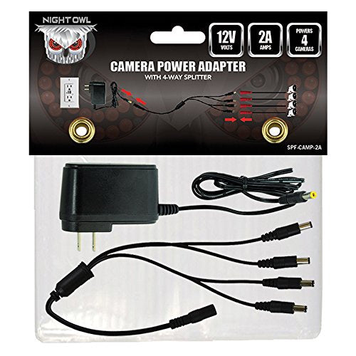  [AUSTRALIA] - Night Owl Security SPF-CAMP-2A Camera Adapter with 4-Way Power Splitter, Black
