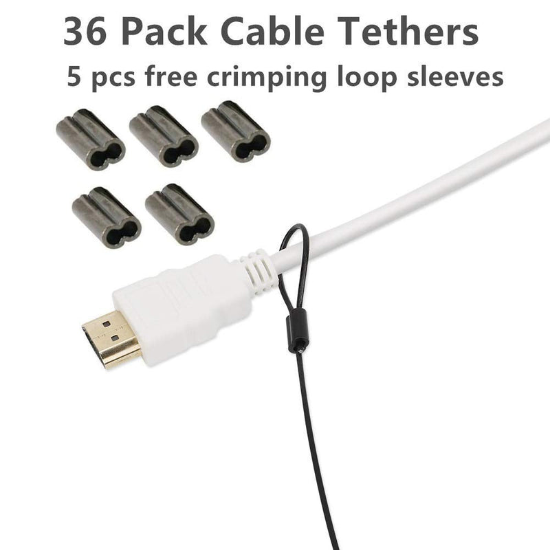  [AUSTRALIA] - 36 Pack Cable Adapter Tether (Black Color, 12 inch), Universal Pre-Assembled, Tamper-Resistant Computer Dongle Lock Kit, Security Wire Tethering Tie for VGA, HDMI, DVI, Displayport Converter 36 PACK