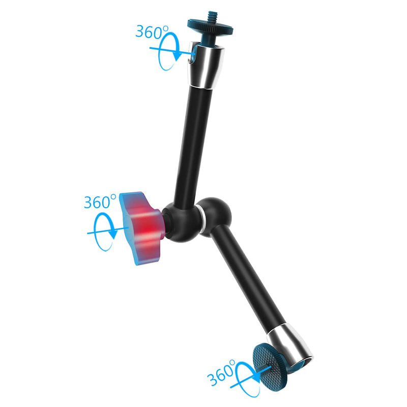  [AUSTRALIA] - TOAZOE 11 Inch Adjustable Articulating Friction Magic Arm with Both 1/4" Thread Screw Compatible with DSLR Camera, LCD Monitor, Fill Light Single Magic Arm