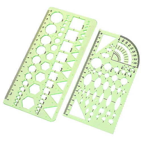  [AUSTRALIA] - 2PCS Plastic Green Measuring Templates Geometric Rulers for Office and School, Building formwork, Drawings templates