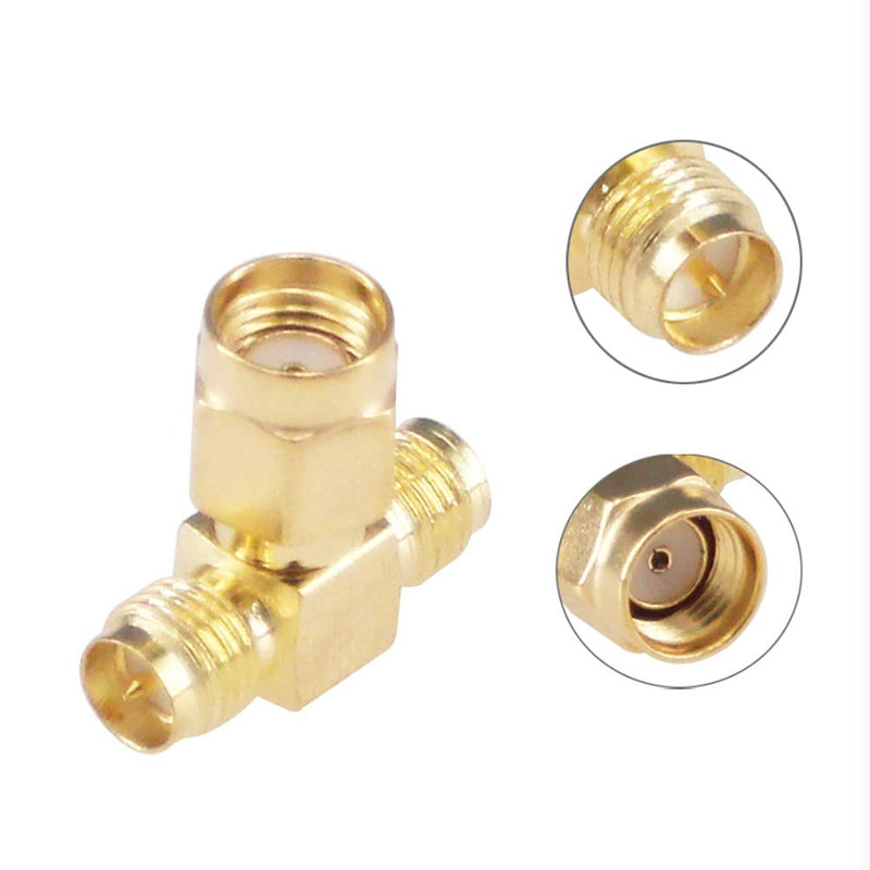  [AUSTRALIA] - RFaha 4pcs Antenna Adapter RPSMA Male to Dual RPSMA Female Connector T Type 3 Way Splitter Antenna Converter(NOT for TV)(F05-4)