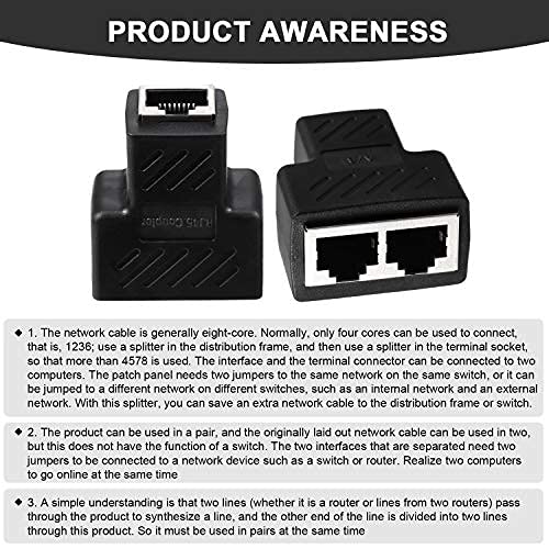  [AUSTRALIA] - RJ45 Ethernet Splitter Connectors 1 to 2 Splitter Connectors Adapter LAN Ethernet Plug Connector Compatible with Cat5 Cat6 Cable, Two Computer Can Surf The Internet at The Same Time (Black, 4 Pieces)